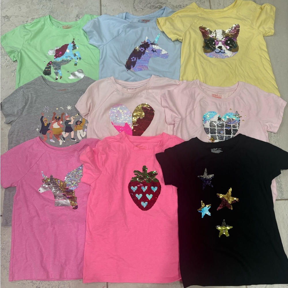 Used Lot of 9 Cat and Jack Graphic T-Shirts Set size 10/12